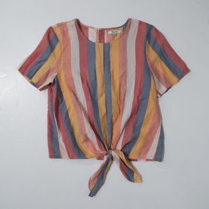 Madewell vertical sherbet striped cotton tie front blouse shirt sz. Medium